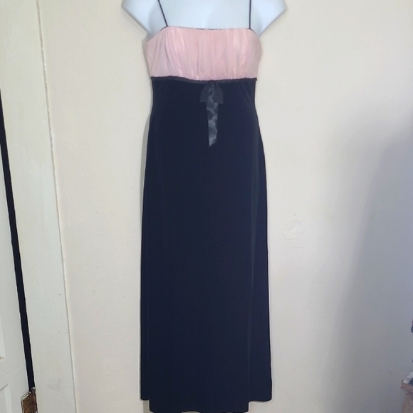 Formal Velvet Maxi Pastel Pink Black Y2k Whimsigoth Spaghetti Strap Bow Empire - Picture 1 of 8